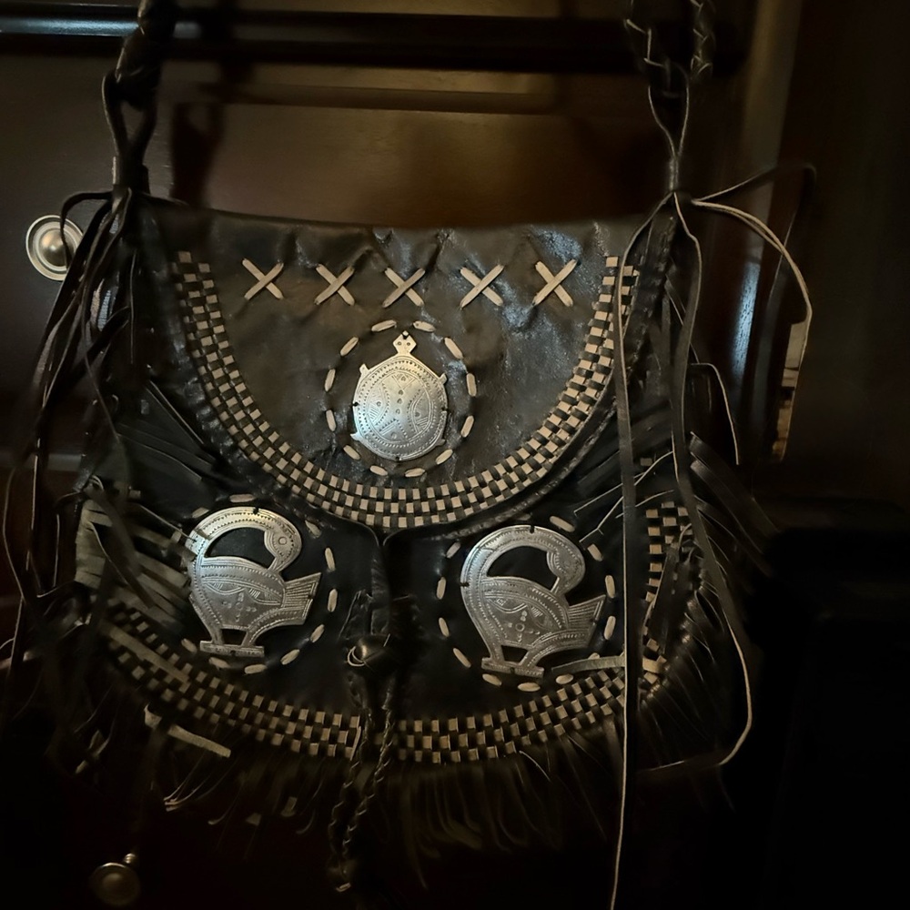 Leather Satchel/Crossbody Bag African Motif